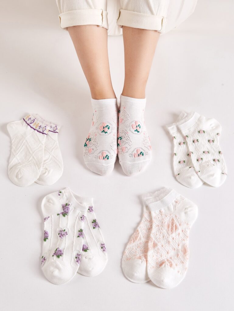 5pairs Flower Pattern Ankle Socks
